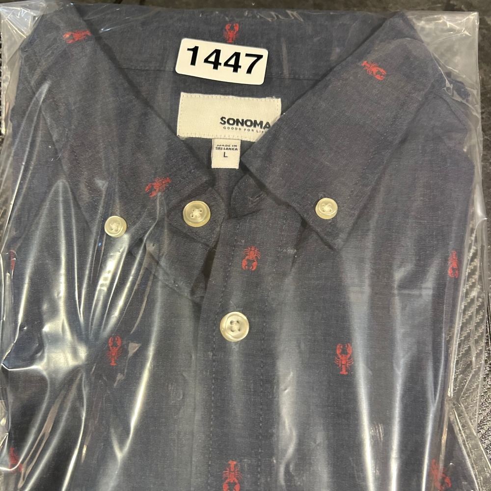 Sonoma Goods For Life Mens Button Down Shirt Lobster All‎ Over Print Blue Size L - Picture 10 of 10